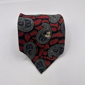 Walt Disney Men's Necktie Mickey Mouse‎ Red Paisley 100% Silk USA 3.5" x 60"